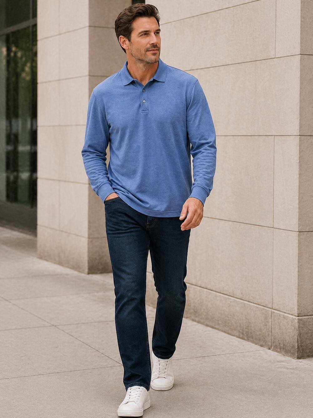 Tasso Elba Men’s Long Sleeve Polo Shirt Blue XXL Supima Cotton Soft Stretch